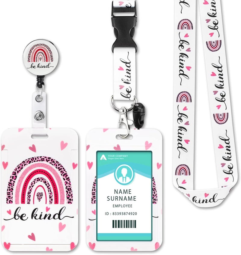 Hinsly Be Kind ID Badge Holder with Lanyard, Retractable Badge Holders Reels with Lanyards Adjustable, for Women Kids Teacher Nurses Doctor Student - Image 1